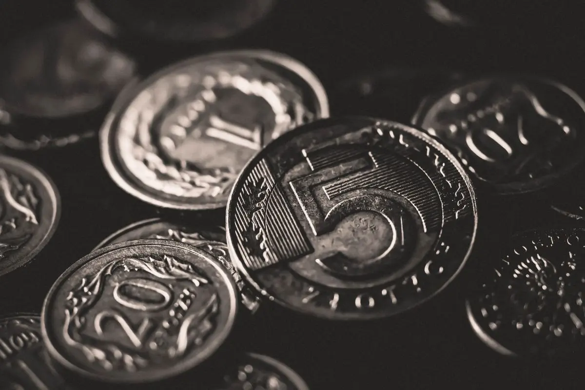 Moedas de prata de uma onça em preto e branco